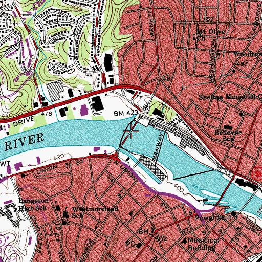 Topographic Map of Union Street Bridge, VA