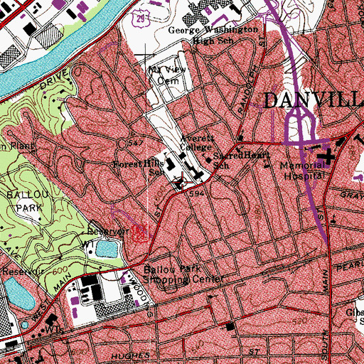 Topographic Map of West Main Baptist Church, VA
