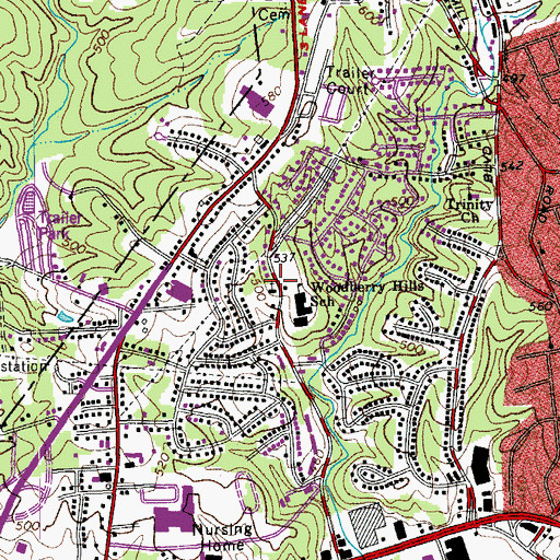 Topographic Map of Woodberry Hills Baptist Church, VA