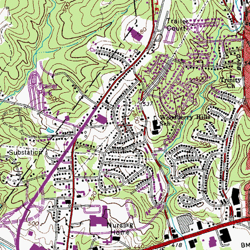 Topographic Map of Woodbury Hills, VA