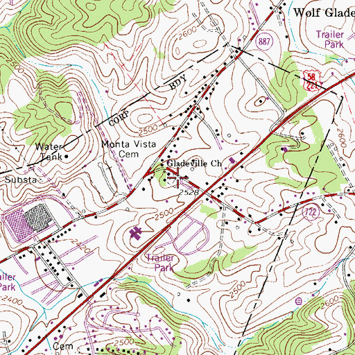 Topographic Map of Gladeville Cemetery, VA