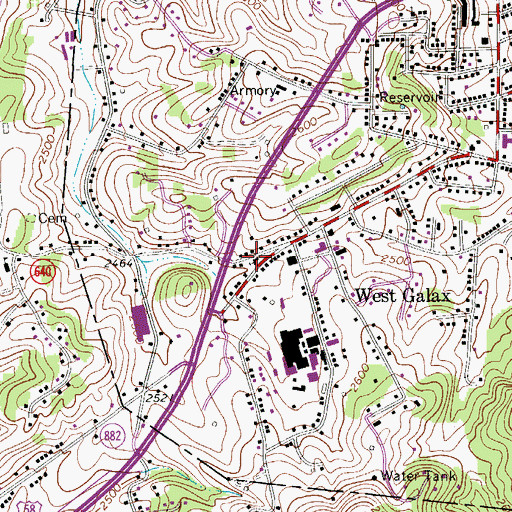 Topographic Map of West Galax Methodist Church, VA