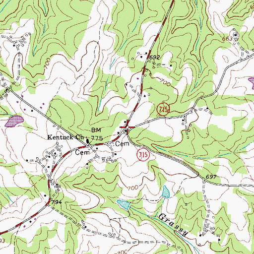 Topographic Map of Bennetts Store (historical), VA