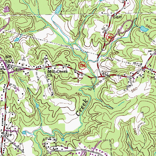 Topographic Map of Mill Creek School (historical), VA