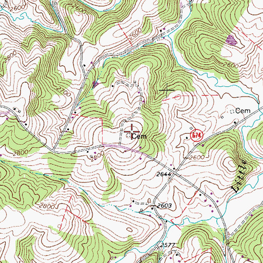Topographic Map of Alexander Webb Cemetery, VA