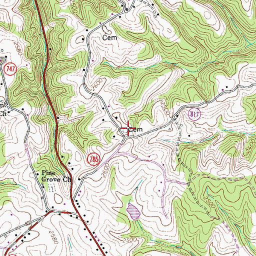 Topographic Map of Allen Cemetery, VA