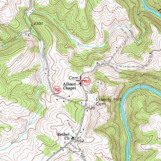 Topographic Map of Allison Chapel Cemetery, VA