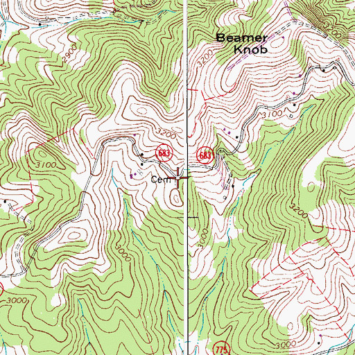 Topographic Map of Beamer Cemetery, VA