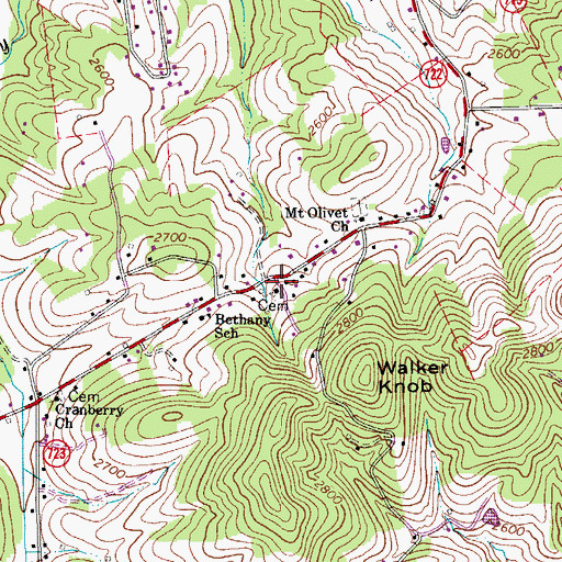 Topographic Map of Bethany Church, VA