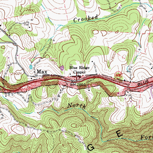 Topographic Map of Blue Ridge Chapel Cemetery, VA