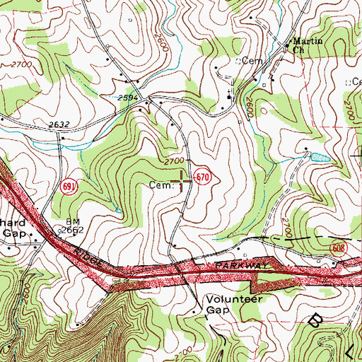 Topographic Map of Bowman-Fariss-Martin Cemetery, VA