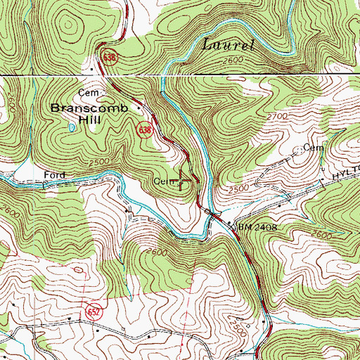 Topographic Map of Branscome Cemetery, VA