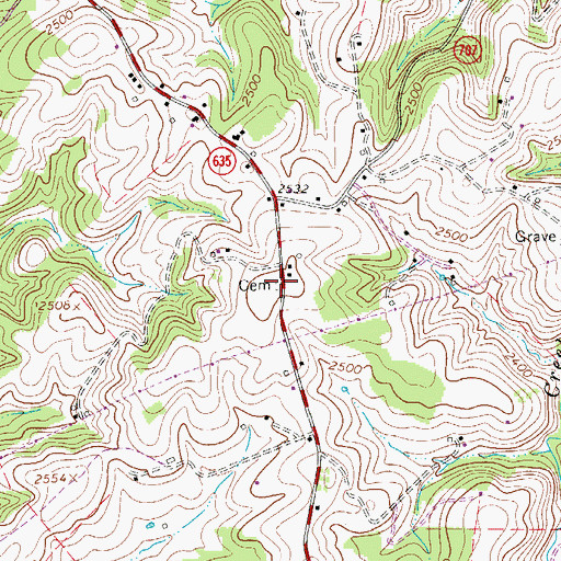 Topographic Map of Burnett Cemetery, VA