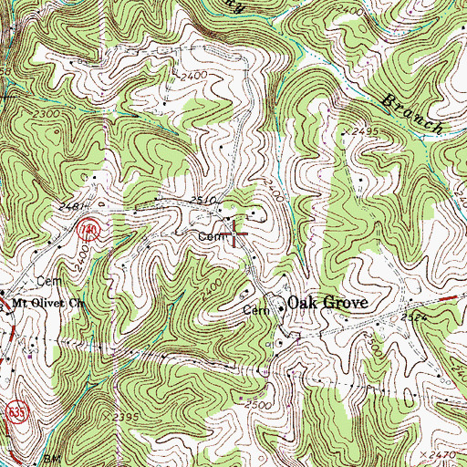 Topographic Map of Burnett-Oak Grove Cemetery, VA