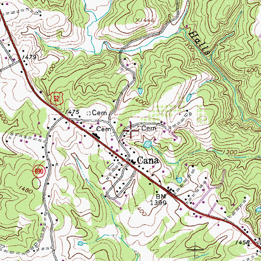 Topographic Map of Cana Baptist Church, VA