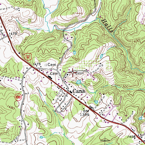 Topographic Map of Cana Cemetery, VA