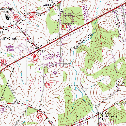 Topographic Map of Carter Cemetery, VA