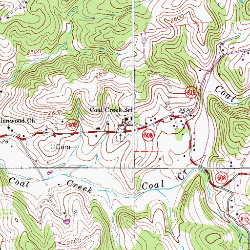 Topographic Map of Coal Creek Cemetery, VA