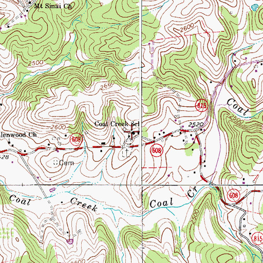Topographic Map of Coal Creek Church, VA