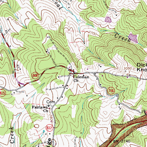 Topographic Map of Coleman Cemetery, VA