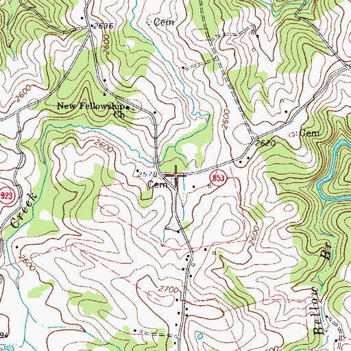 Topographic Map of Combs Cemetery, VA