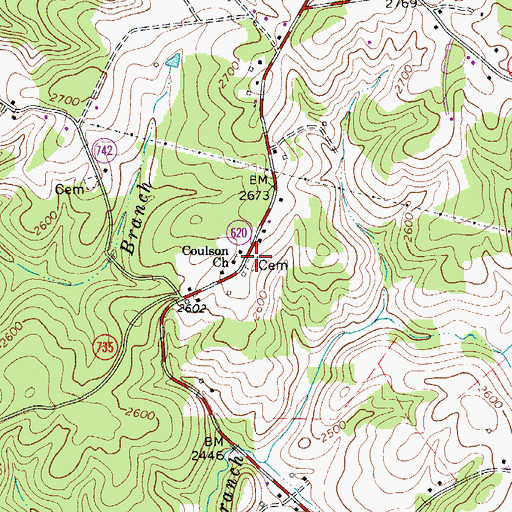Topographic Map of Coulson Cemetery, VA
