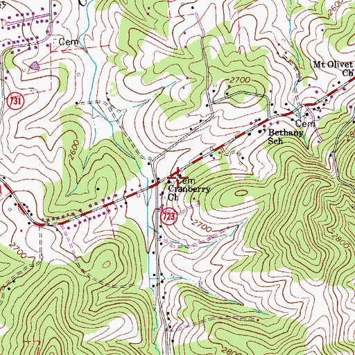 Topographic Map of Cranberry Cemetery, VA