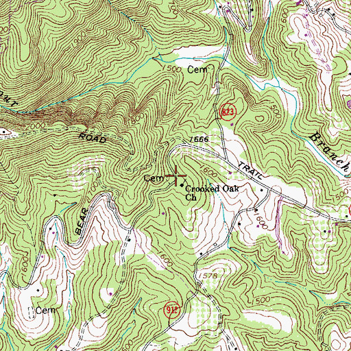 Topographic Map of Crooked Oak Cemetery, VA