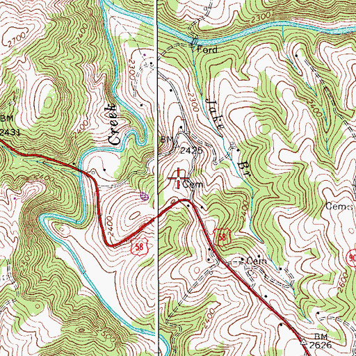 Topographic Map of Cruise Cemetery, VA