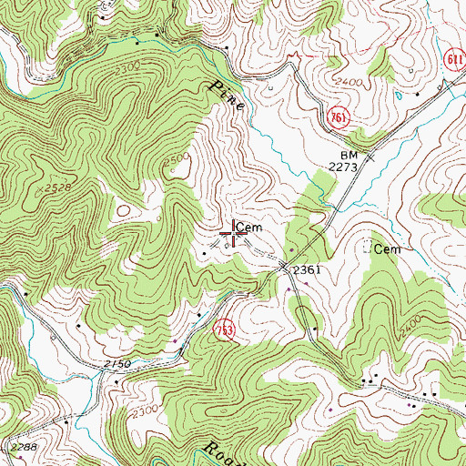 Topographic Map of Davis Cemetery, VA