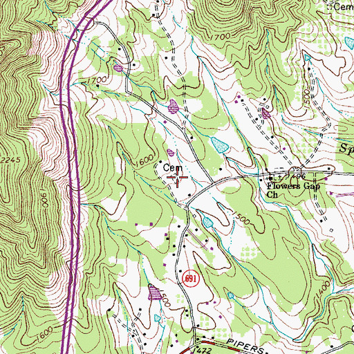 Topographic Map of Easter Cemetery, VA