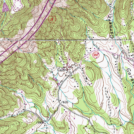 Topographic Map of Edwards Cemetery, VA