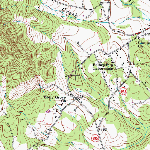 Topographic Map of Edwards-Upchurch Cemetery, VA