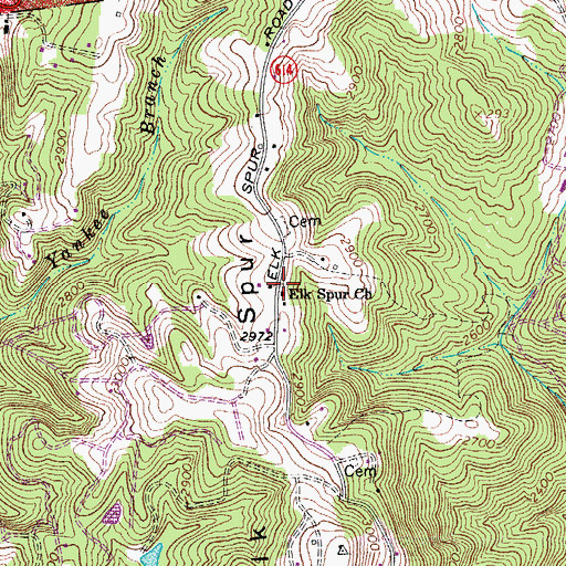 Topographic Map of Elk Spur School (historical), VA