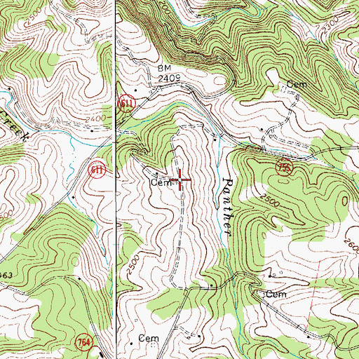 Topographic Map of Ezra Marshall Cemetery, VA