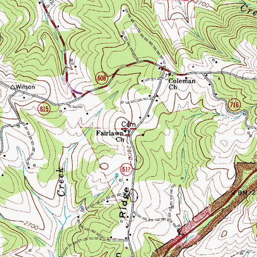 Topographic Map of Fairlawn Cemetery, VA