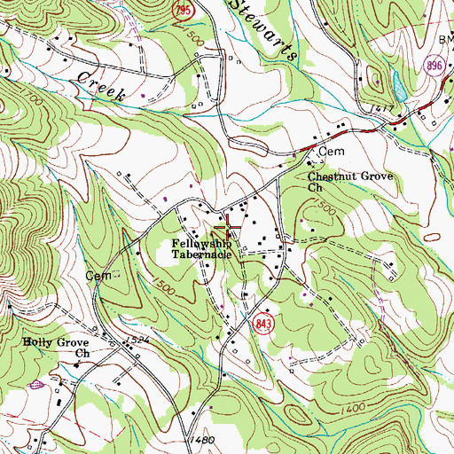 Topographic Map of Fellowship Tabernacle Cemetery, VA