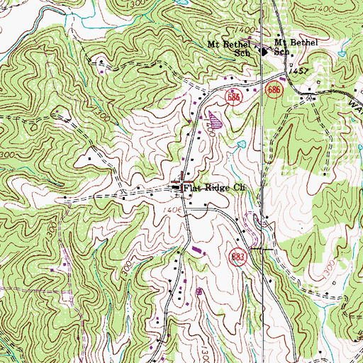 Topographic Map of Flat Ridge Cemetery, VA