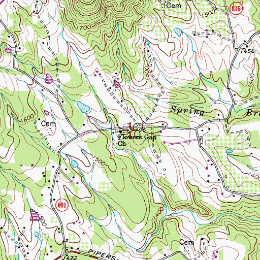 Topographic Map of Flower Gap Cemetery, VA