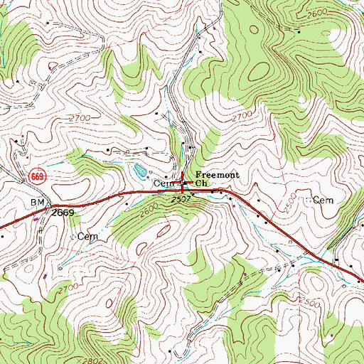 Topographic Map of Freemont Cemetery, VA