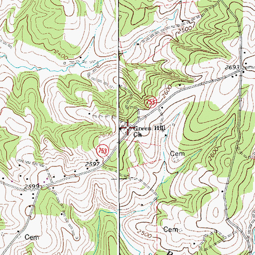 Topographic Map of Green Hill Cemetery, VA