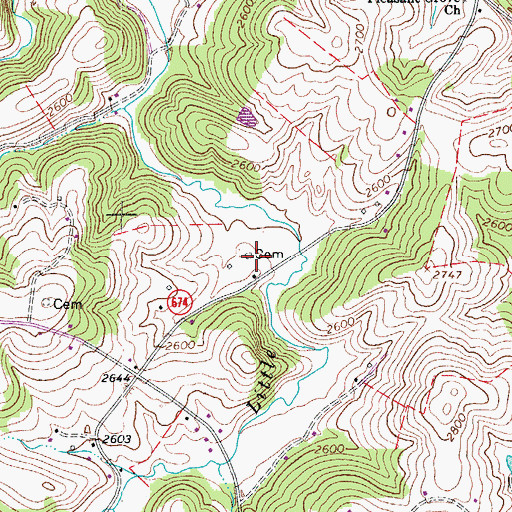 Topographic Map of Hall Cemetery, VA