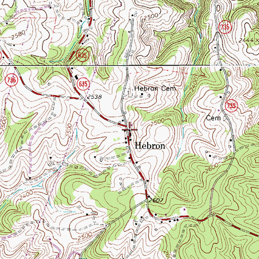 Topographic Map of Hebron Church of Christ, VA