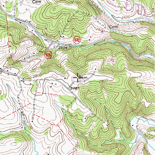 Topographic Map of Henley Cemetery, VA