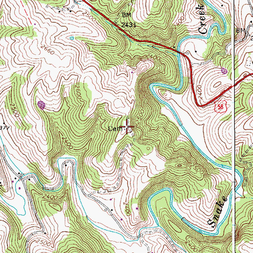 Topographic Map of Horton Cemetery, VA