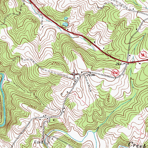 Topographic Map of Hurst Cemetery, VA