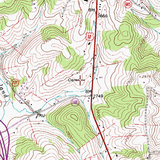 Topographic Map of Jack Allen Cemetery, VA