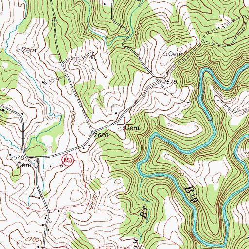 Topographic Map of John Cassell Cemetery, VA