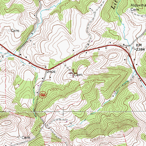 Topographic Map of John Patterson Webb Cemetery, VA