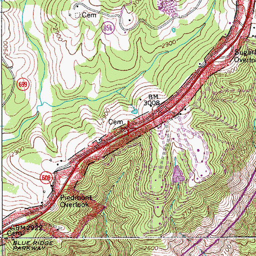 Topographic Map of Johnson-Leftwich Cemetery, VA